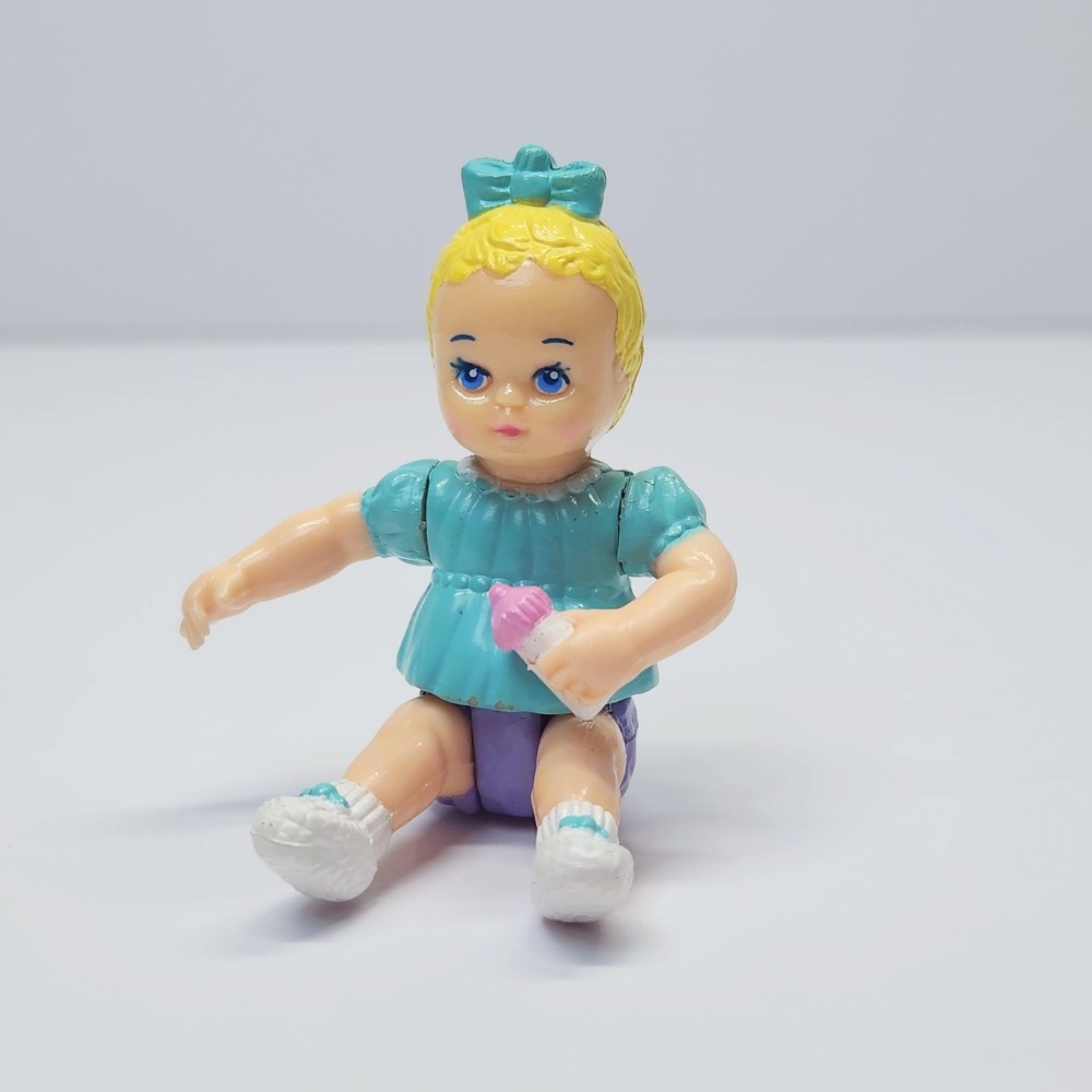 Vintage Playskool Baby Girl 3in Mini Figure Blonde Hair Teal Outfit Vintage Toy